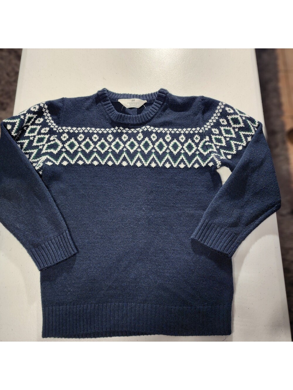 H&M Boys Fair Isle Knit Pullover Sweater Navy 8-10 Acrylic Long Sleeve
